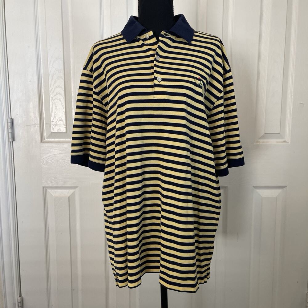 Masters Collection Augusta National Navy And Yellow Striped Large Polo Shirt